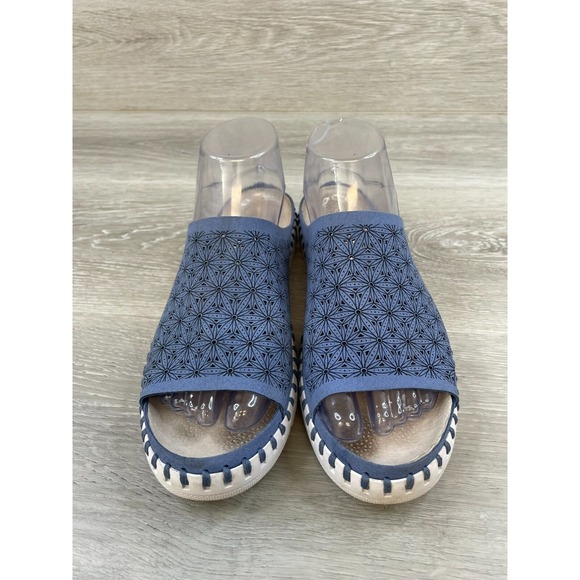 Patrizia Spring Step Women's Sandals Blue Leather 8.5 Slip On Slide Lightweight - Picture 3 of 11